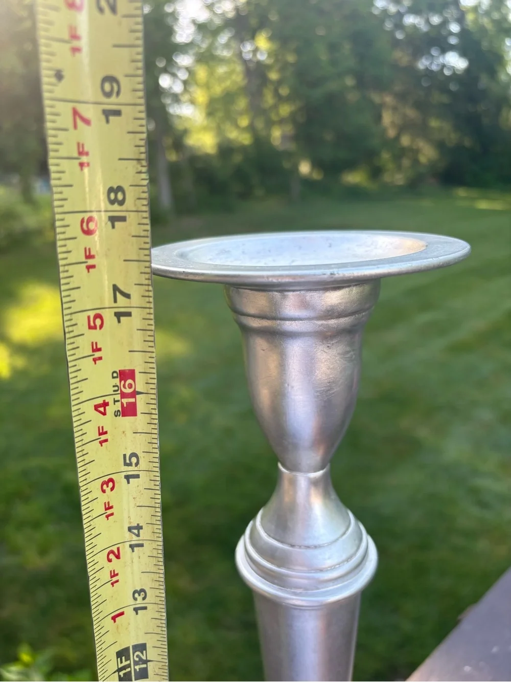 Pottery Barn Silver Turned Metal Taper Candle Holder 17.5”